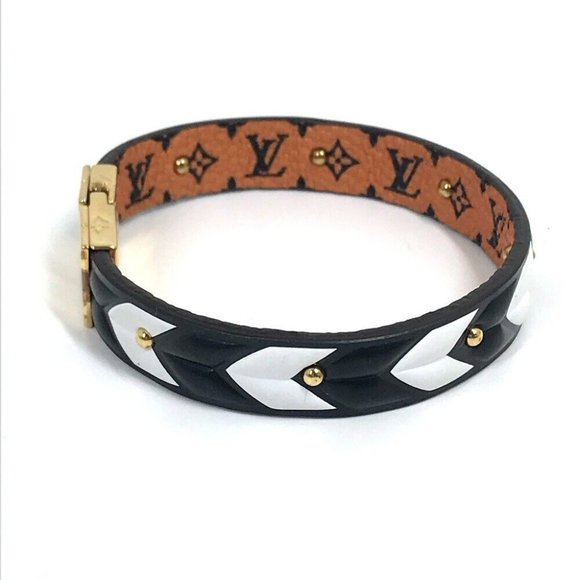 AUTH LOUIS VUITTON Unisex GRAPHITE CANVAS LEATHER SIGN IT MEN'S BRACELET  BANGEL